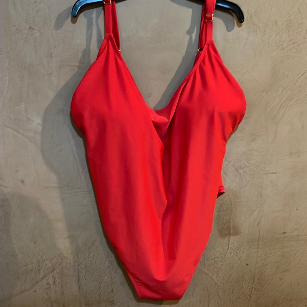 Bold Red One Piece Swimsuit with Plunging V-Neck
